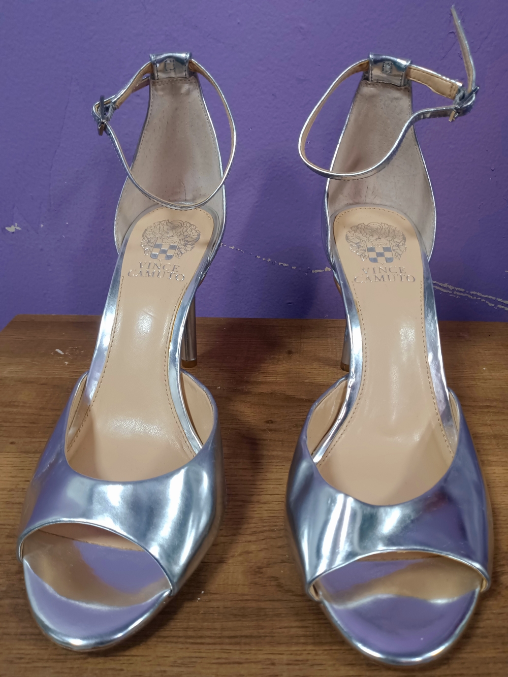 Vince Camuto Silver Metallic Open-Toe Ankle-Strap Heels